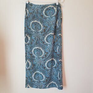The Limited Silk Multi Blue Paisley Floral Print Wrap Midi Skirt Size X Small